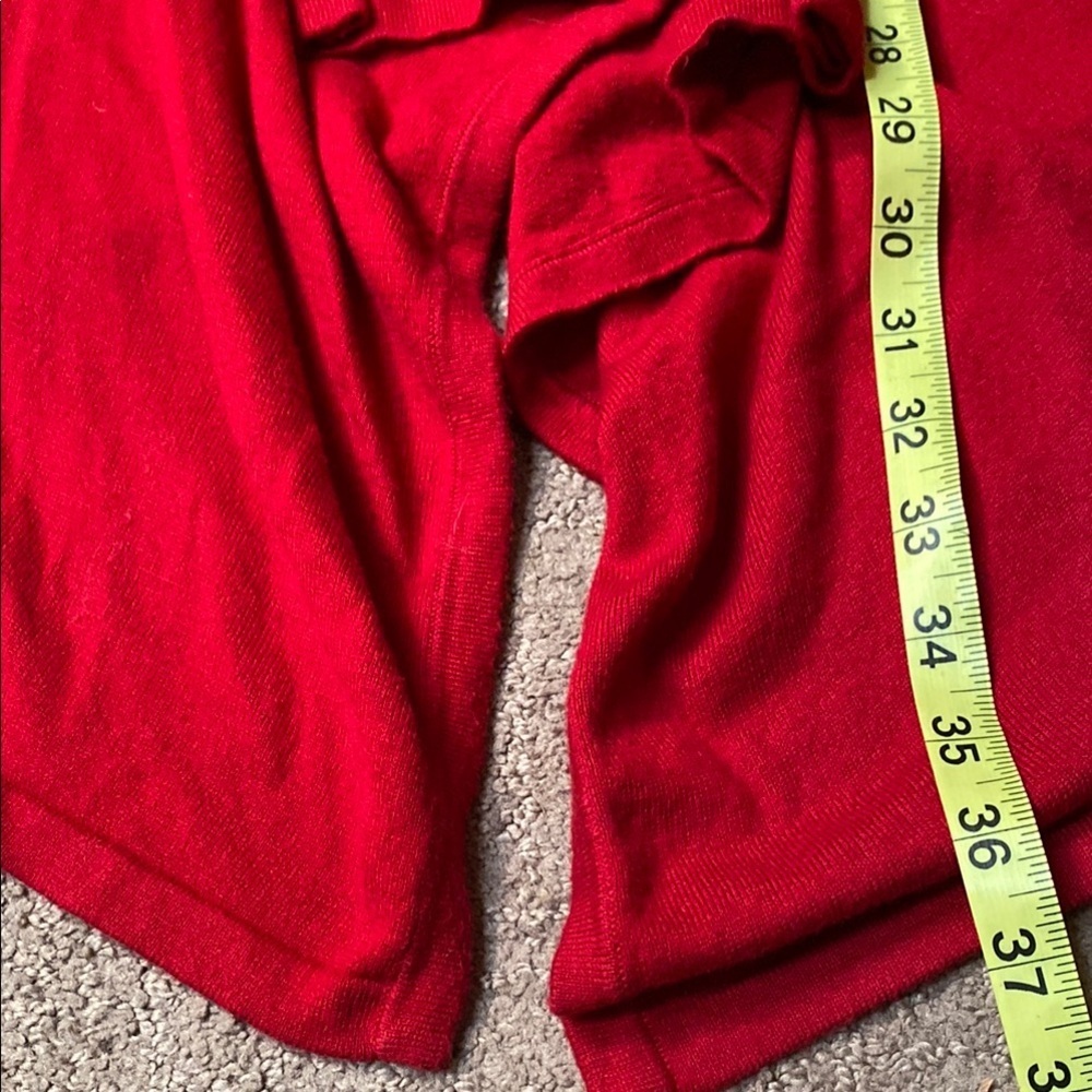 Crimson Red Medium Open-Front Draped Cardigan with Shawl Collar Asymmetrical - Picture 7 of 9